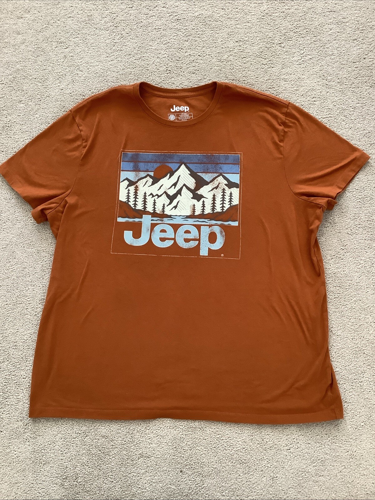 Vintage Jeep Mountain Logo Burnt Orange Mens T-Shirt XXL 4×4 Wrangler Offroad