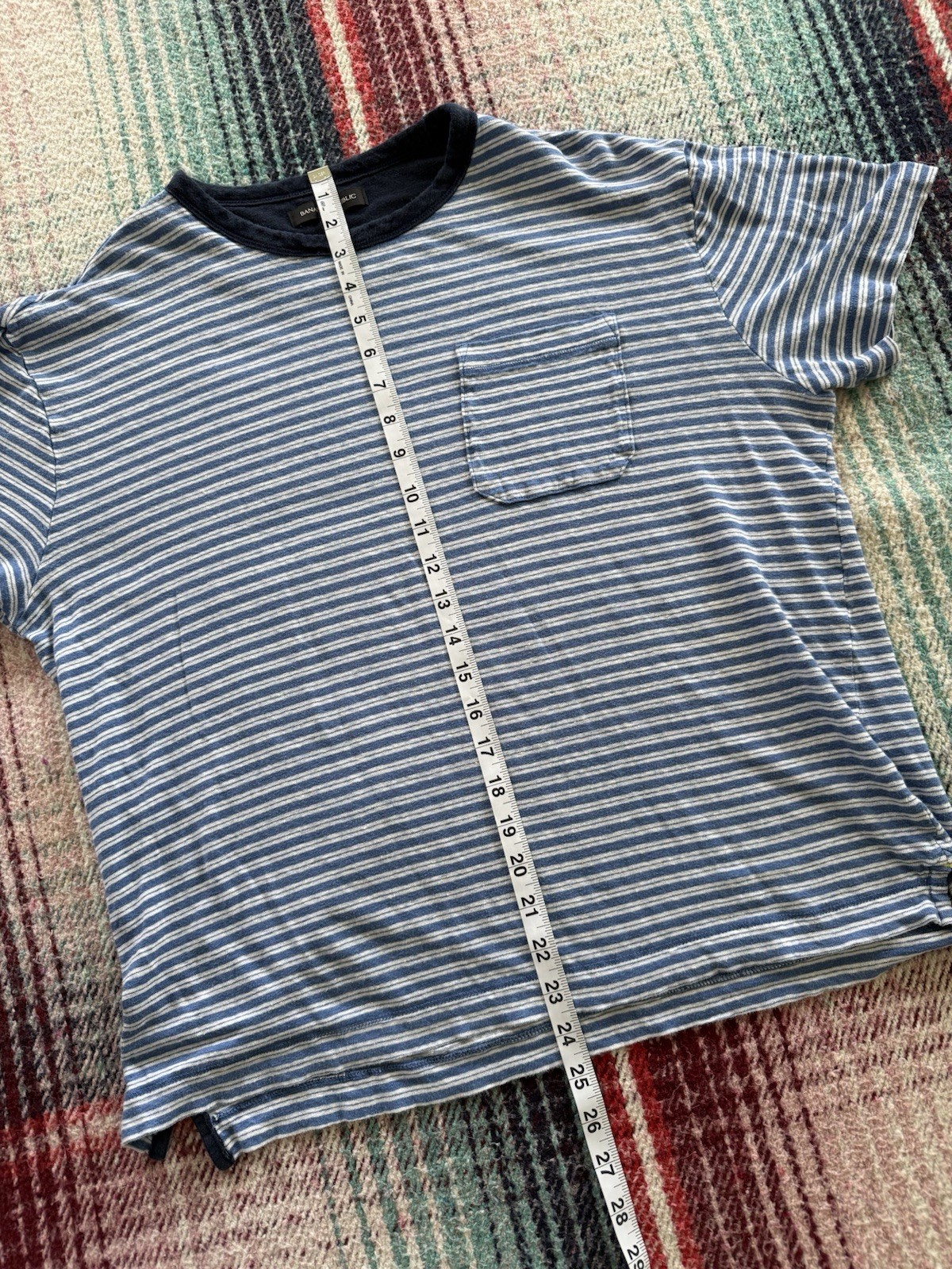 Banana Republic Blue White Striped Cotton Pocket Crew Neck T-Shirt Men’s L