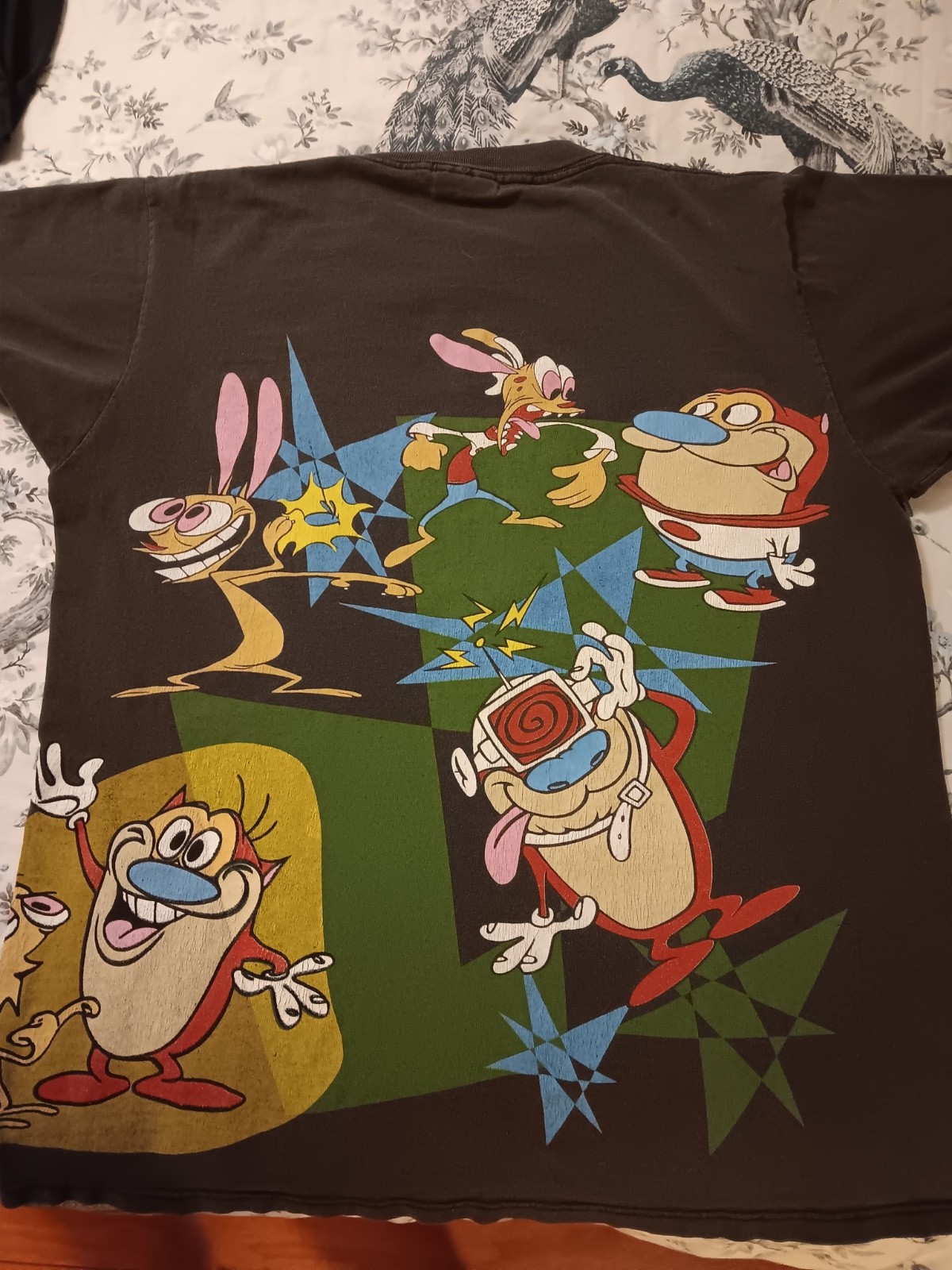 Vintage 1992 Ren and Stimpy back & front print T-Shirt Nickelodeon Nicktoons LG.