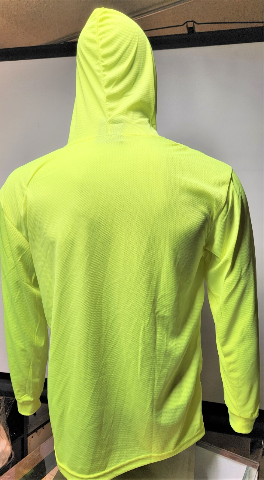 Neon Yellow or Orange Long Sleeve Hoodie Shirt, Polyester birdeye mesh
