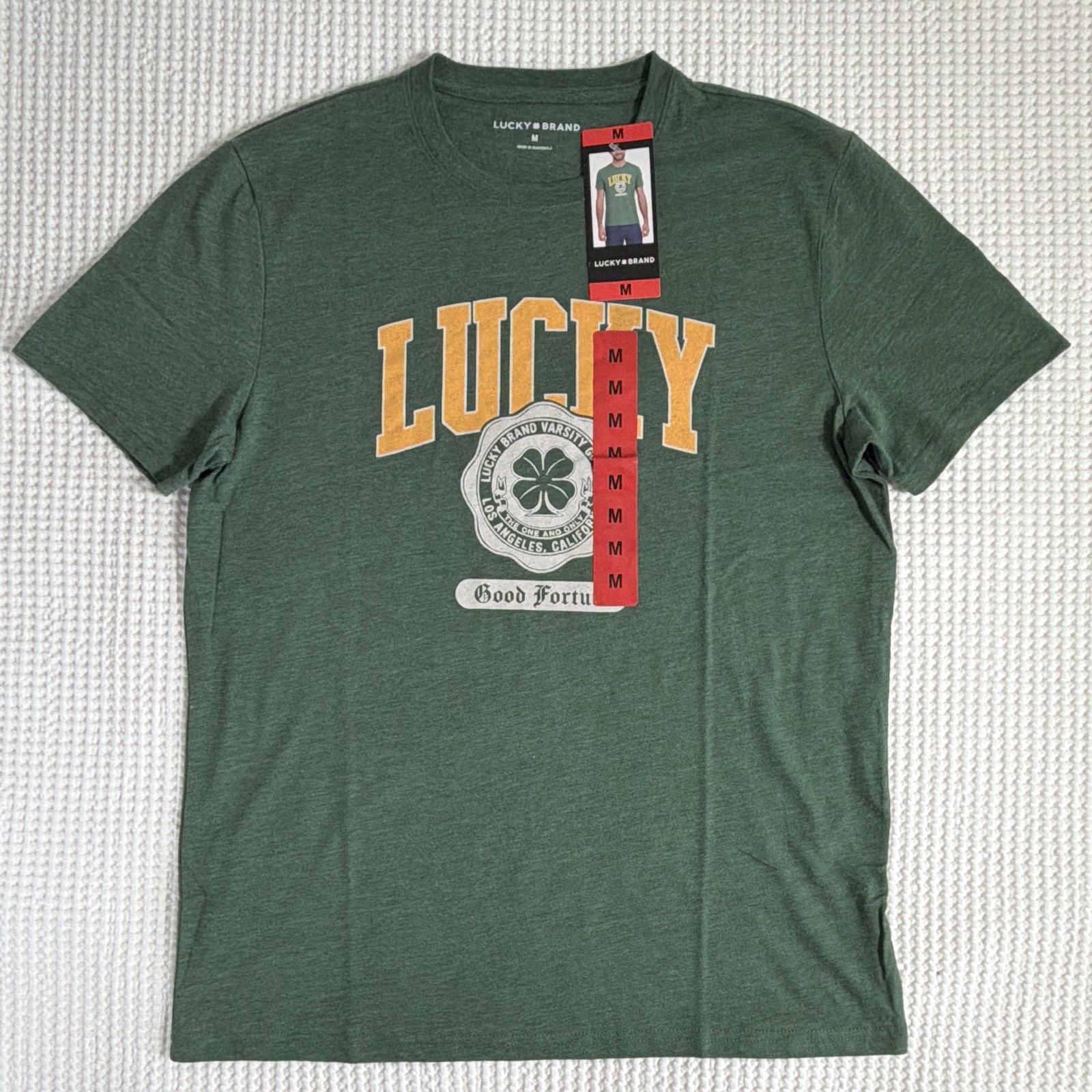 Lucky Brand Men’s Green Graphic Print Crew Neck Short Sleeve Cotton Knit M