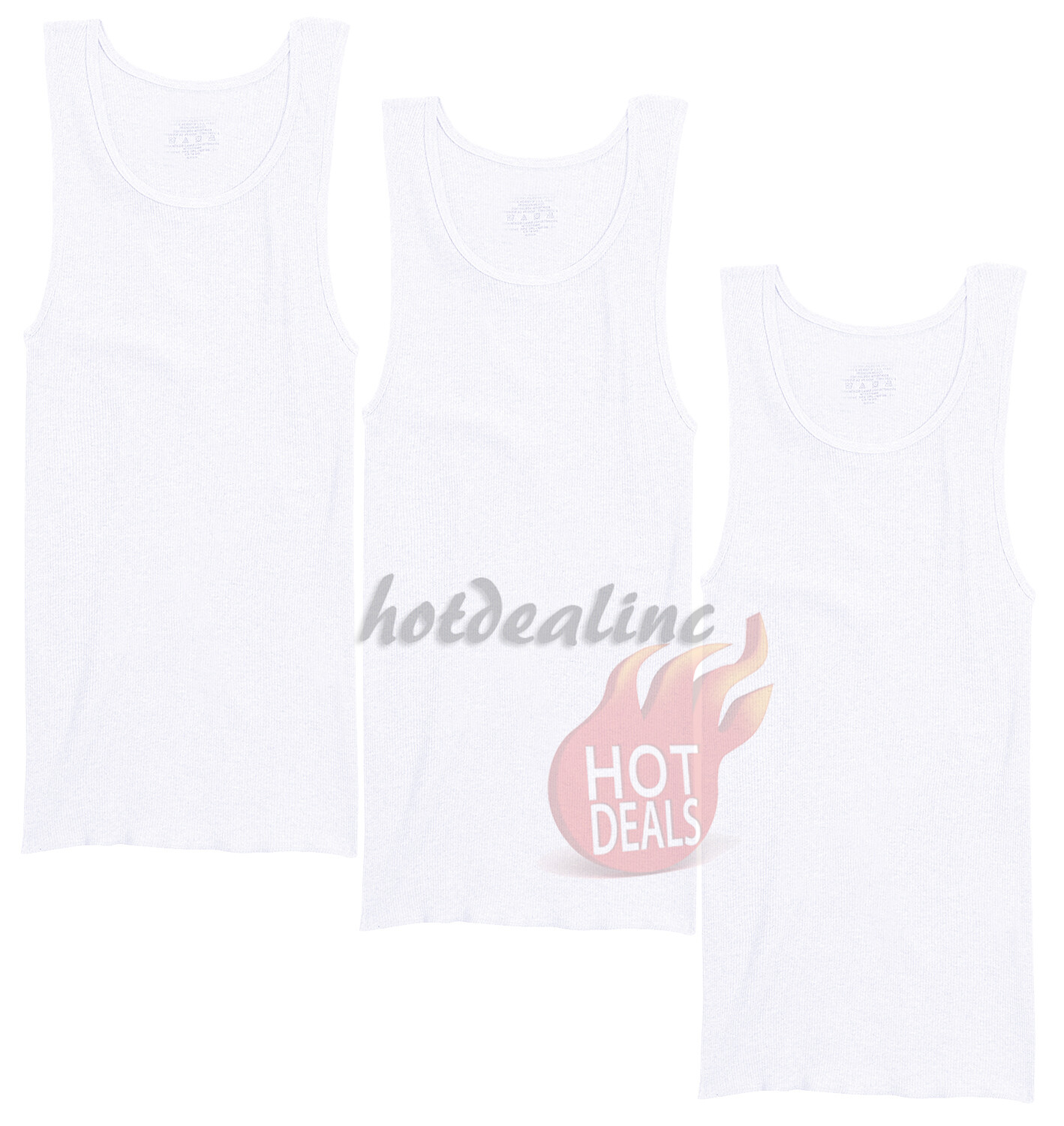 3 Pack Men’s White 100% Cotton Tank Top A-Shirt Ribbed Undershirt Size:S-2XL