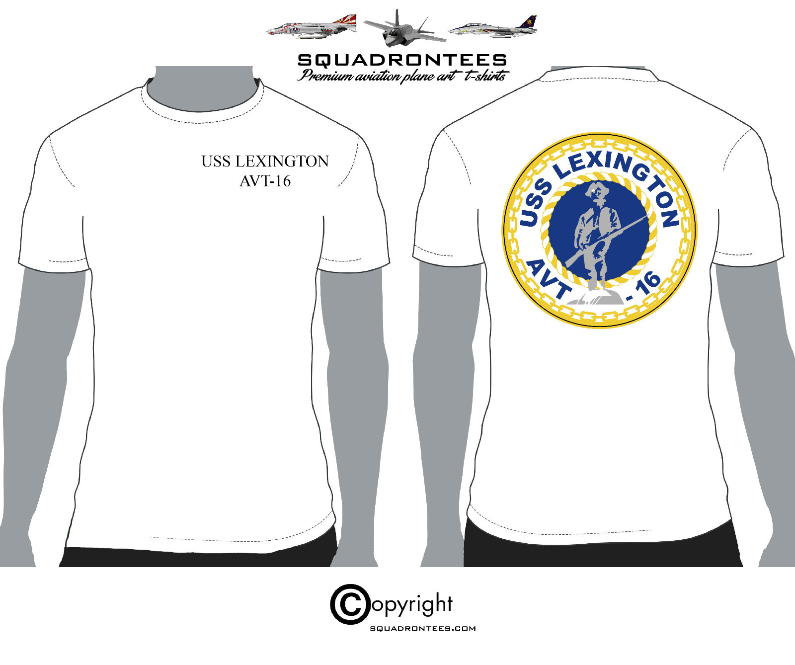 USS Lexington AVT-16 Logo Back Squadron T-Shirt, USN Licensed Product