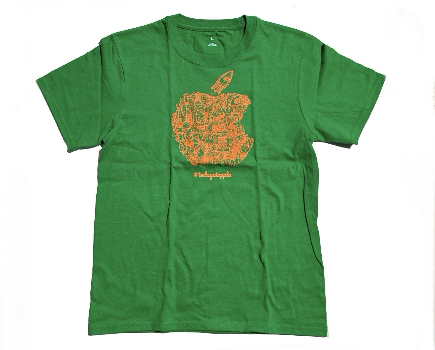 Official Apple T Shirt Apple Camp Today At Apple Green/Orange Size Youth L