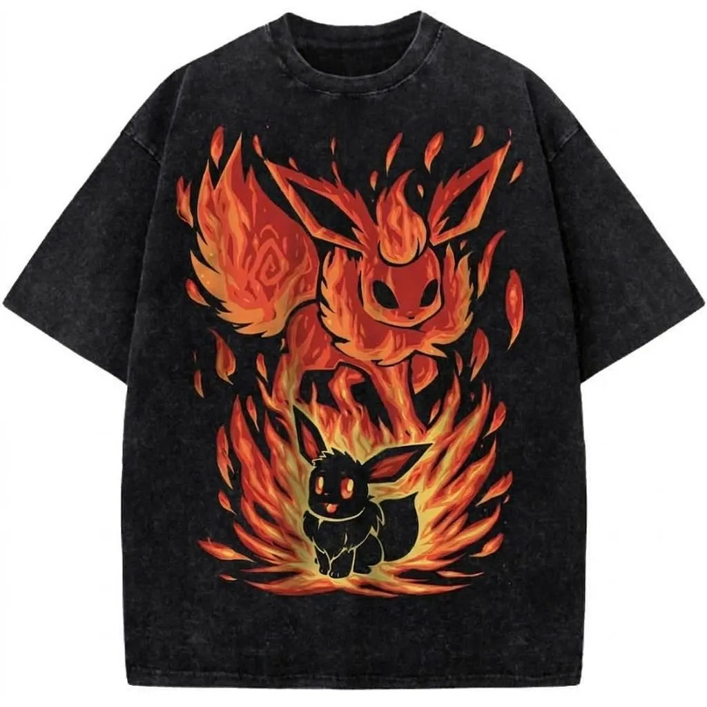 Flareon & Eevee Fire Evolution Anime T-Shirt