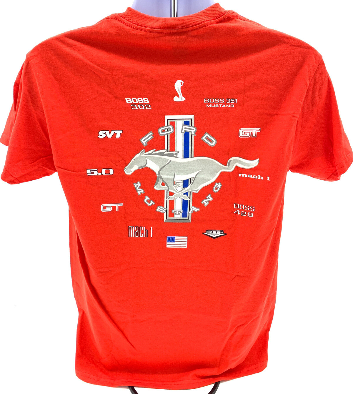 Ford Mustang T-Shirt – Red w/ Running Pony Since 1964 & Multiple Logos On Back