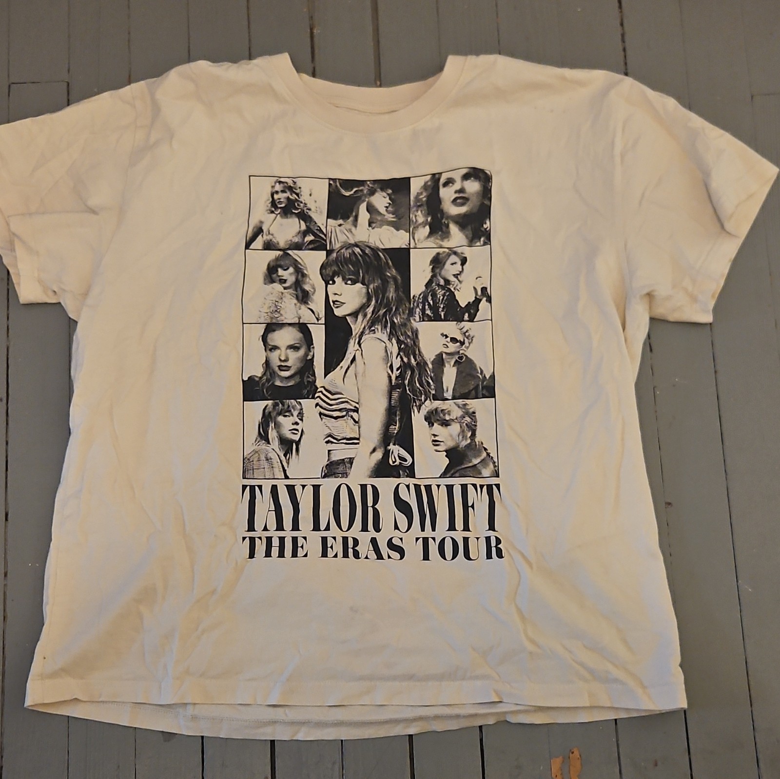 Taylor Swift The Eras Tour Graphic Print Crew Neck T-Shirt, White Cotton, XL