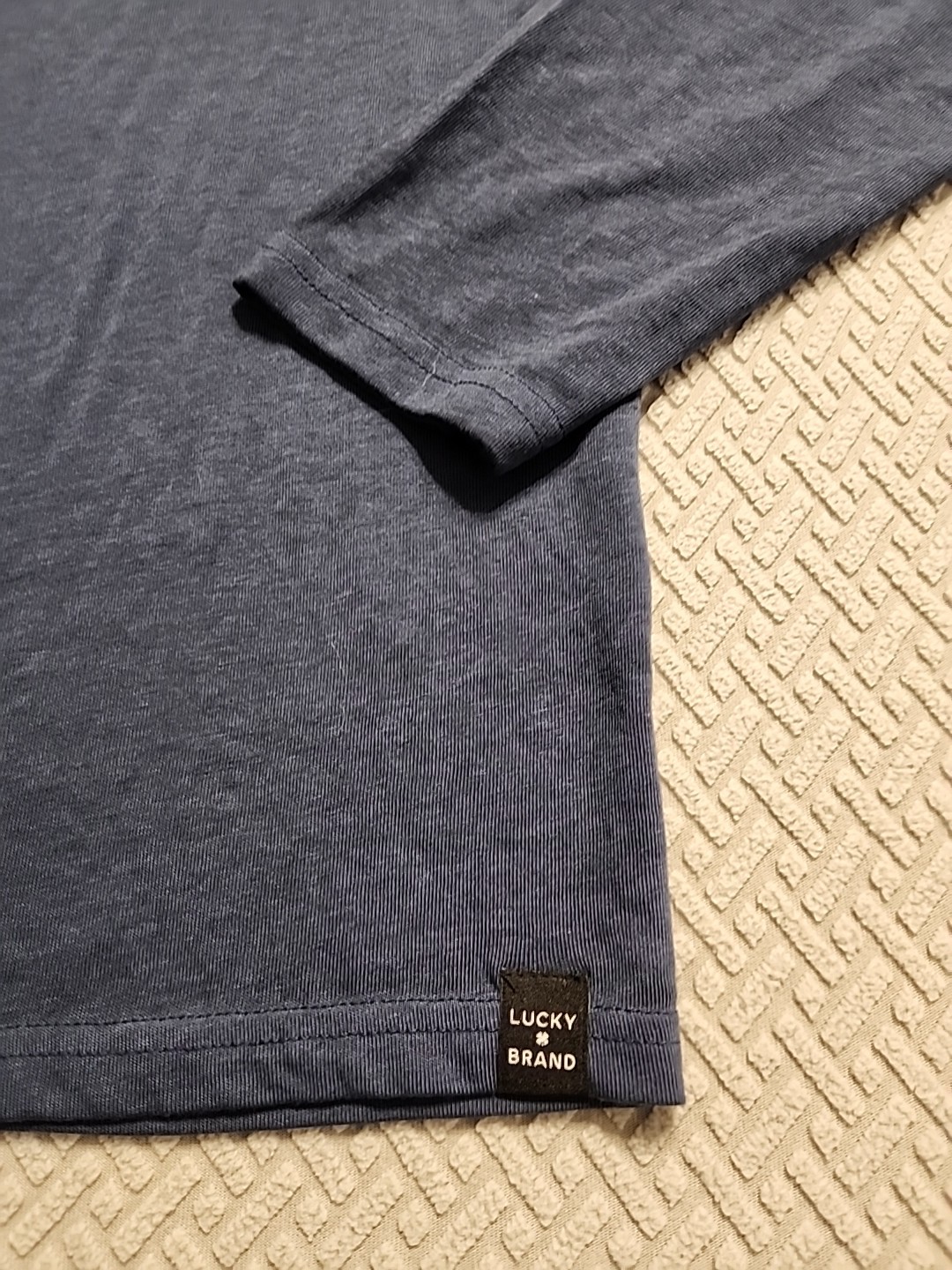 Lucky Brand Venice Burnout Mens M Long Sleeve Henley Shirt Denim Blue NWT