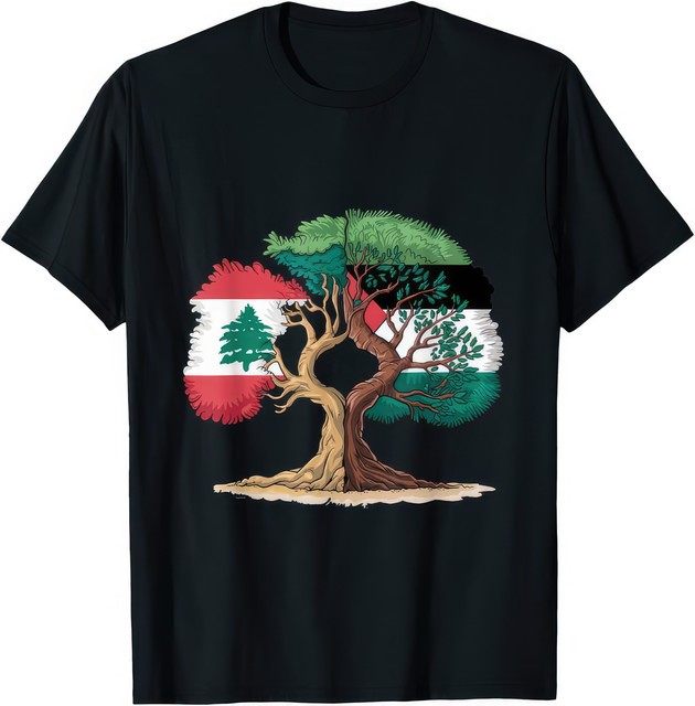 Lebanon Palestine United Flag Graphic Support Arab Unity Retro T-Shirt