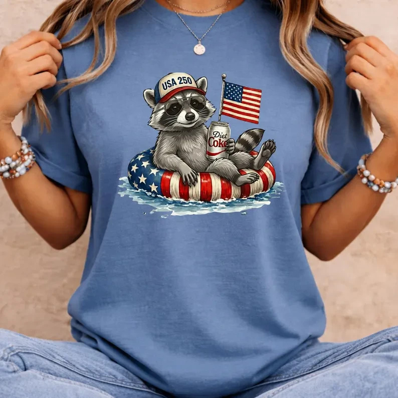 Raccoon 4th of July T-Shirt,Patriotic Raccoon 4th of July Tee, Raccoon Lover Pat