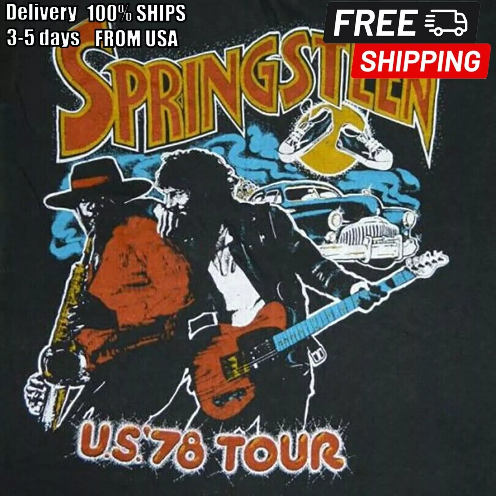 Vintage BRUCE SPRINGSTEEN 1978 Tour Black All Size T-Shirt Gift Fans Music