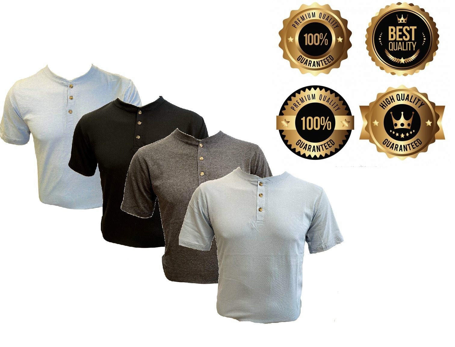 Men’s Short Sleeve T-Shirt Henley Regular Fit Causal Cotton Lightweight Active