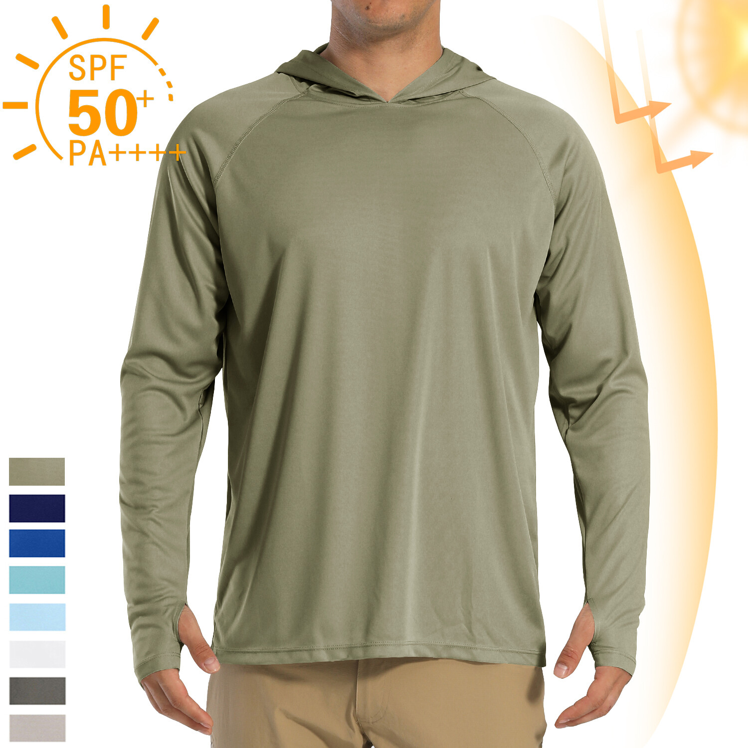 UPF50+ Men’s Long Sleeve Fishing Shirts UV Protection Hoodie Casual Sport Shirts
