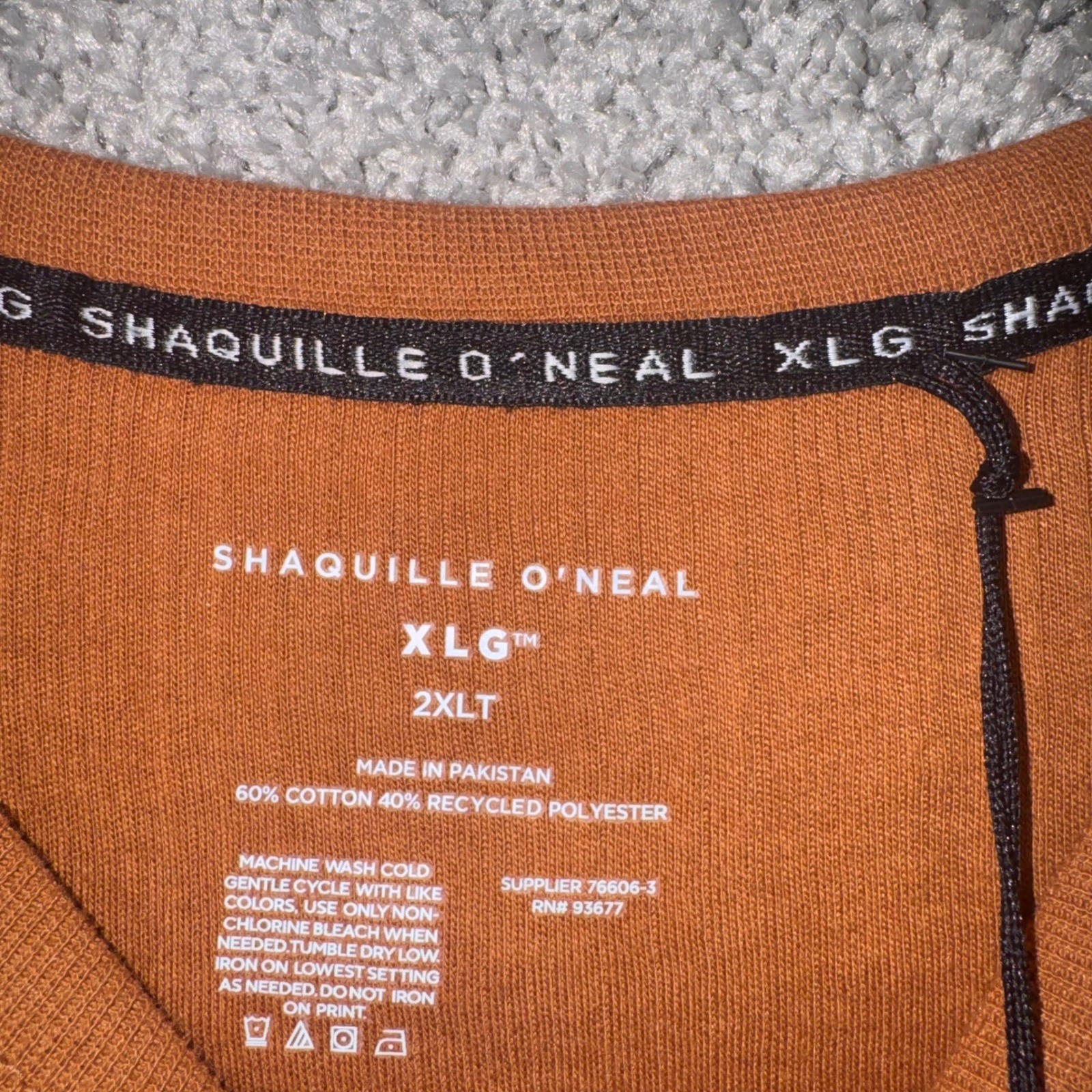 Shaquille O’Neal XLG Ribbed Tee Mens Short Sleeve Orange 2XLT NEW