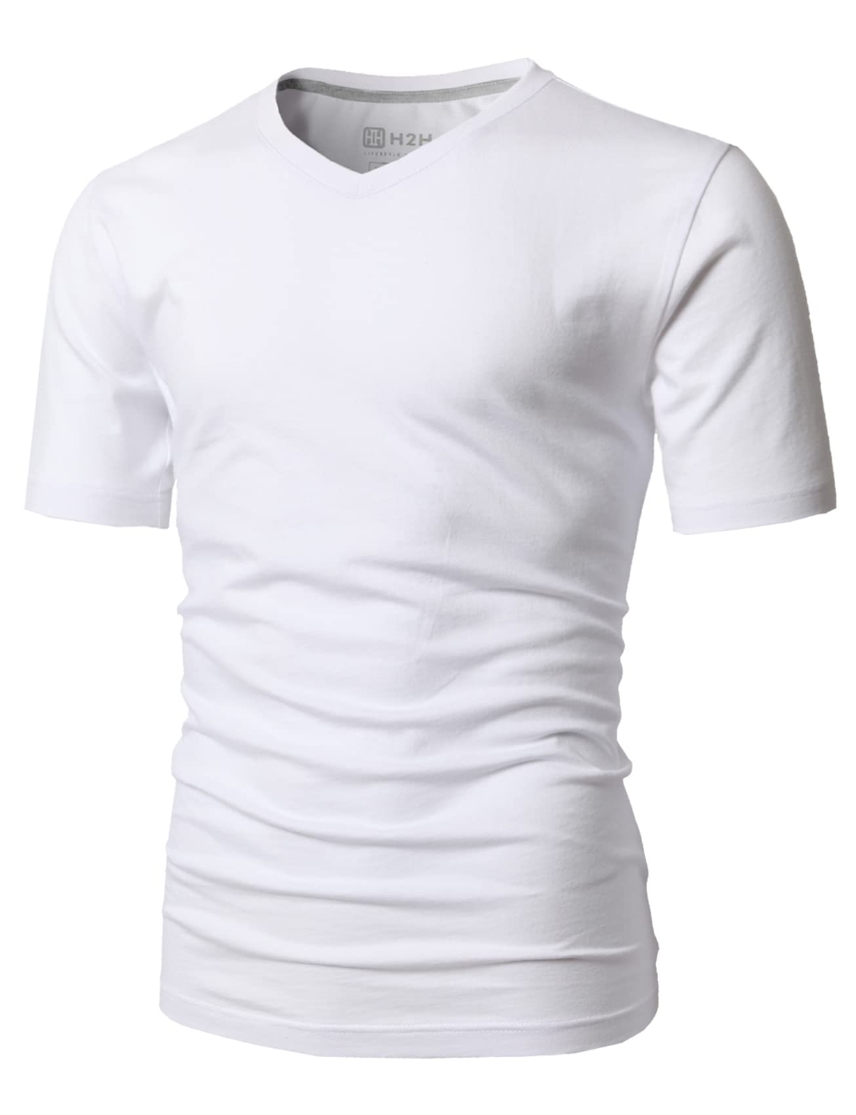 Mens Daily Basic V Neck Short Sleeve T-Shirts with Cotton Blended Fabric WHIT…