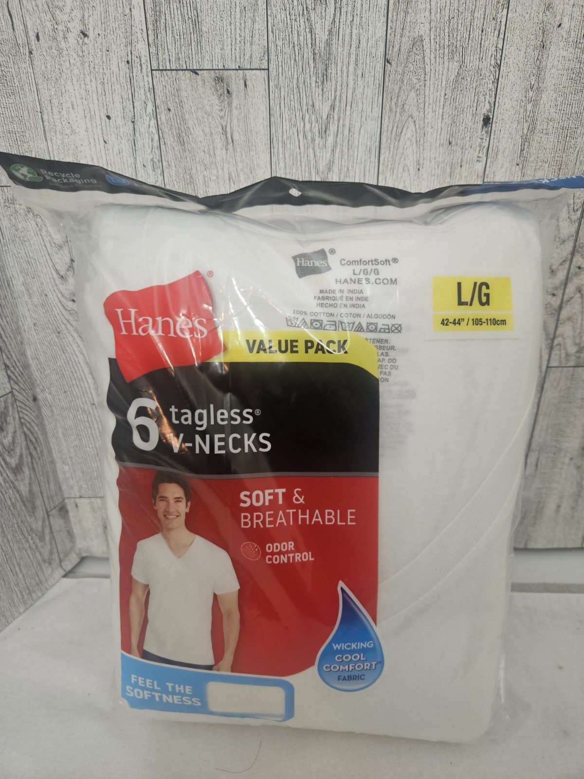 Hanes V-Necks Tagless Men’s T-Shirts White, Size L, 6 Pack 2020 777VP6 New