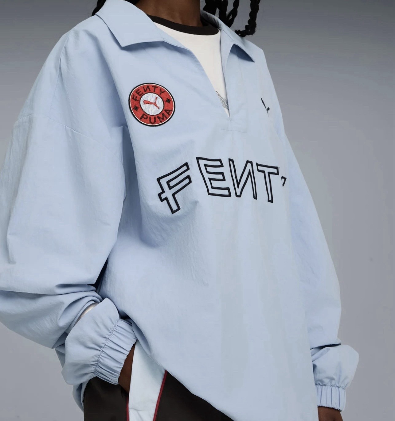 PUMA Fenty X Nylon Drill Top Pullover Mens Blue Casual Tops 63573448 Sz L