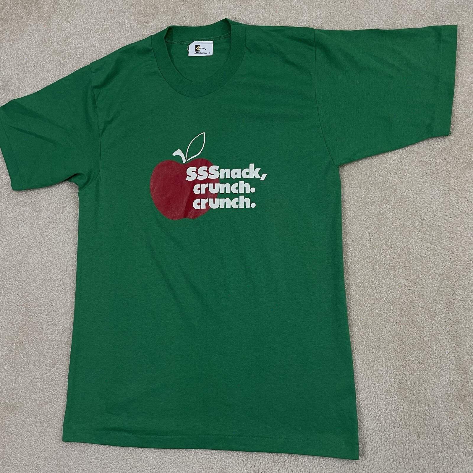 EUC! Vintage 80s Apple Green T Shirt Adult Mens S/M Fit 50/50 Graphic K-Brand