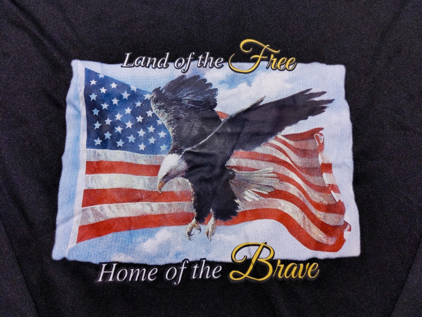 Land of the Free Home Brave Long Sleeve Performance Shirt USA Flag Black Large L