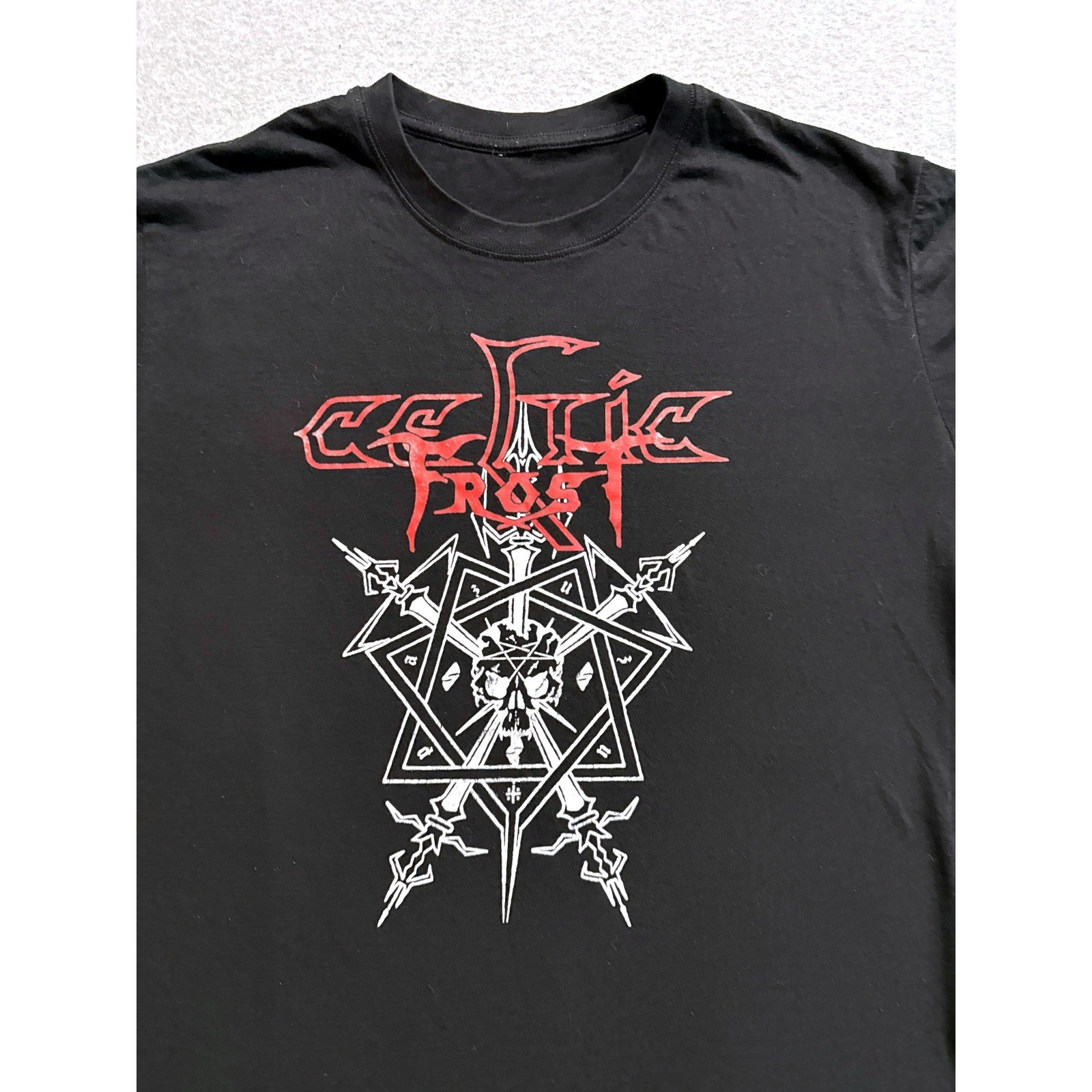 Celtic Frost Men Black T-Shirt Band Logo Occult Skull Short Sleeve Lightweight L