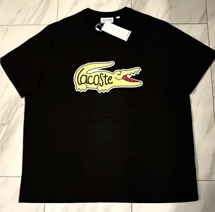 Lacoste Men’s Croc Logo T-Shirt Black Yellow New