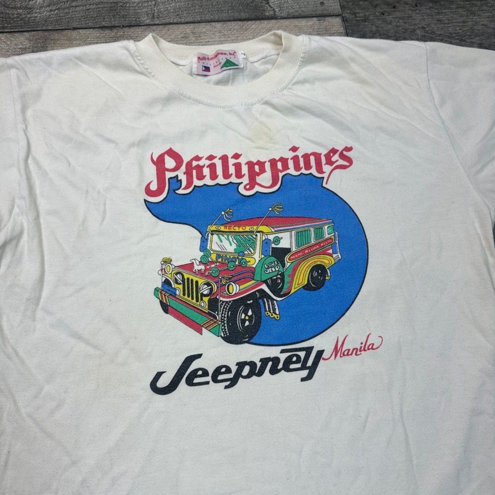 Vintage T-Shirt Philippines Jeepney Manila Graphic Print White Mens Large
