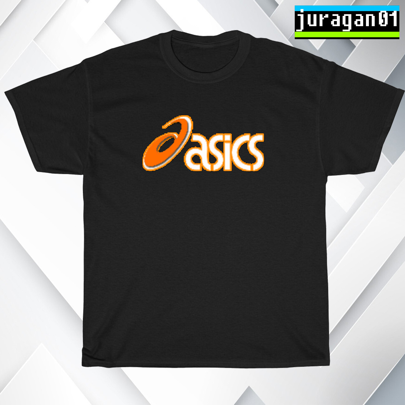 New Retro Asics Logo Black/Navy/Sport Grey/White Men’s T-Shirt S-5XL