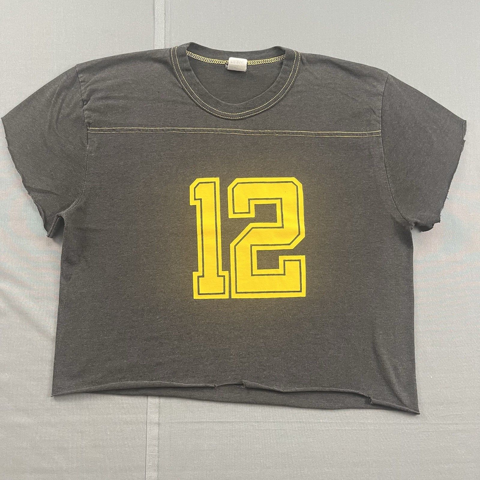 Vintage 1970s 70s The Men’s Shop Jersey T Shirt Cut 12 Black Yellow Size Small