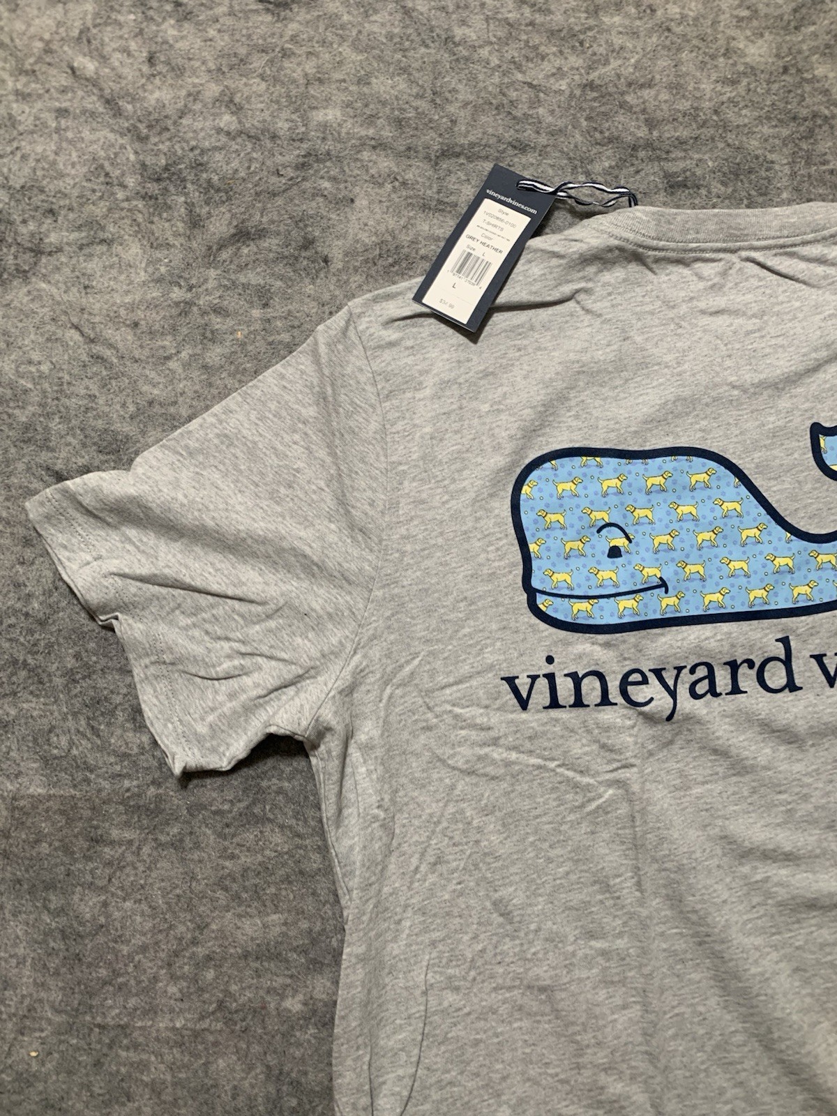 Vineyard Vines Men’s Golden Retriever Dog Whale Gray T-Shirt Size Large NEW NIP