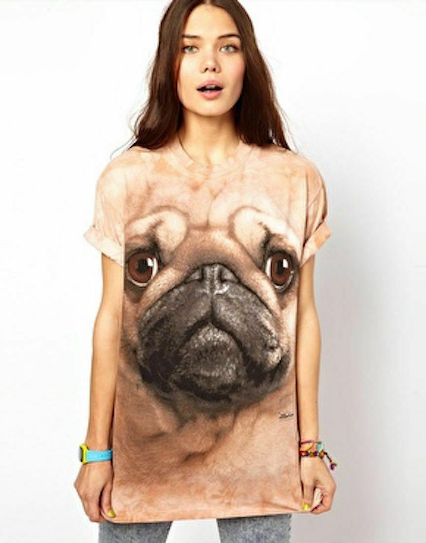 The Mountain Big Face Pug Dog Puppy Cotton Tie Die Animal T-Shirt Adult XL-5X