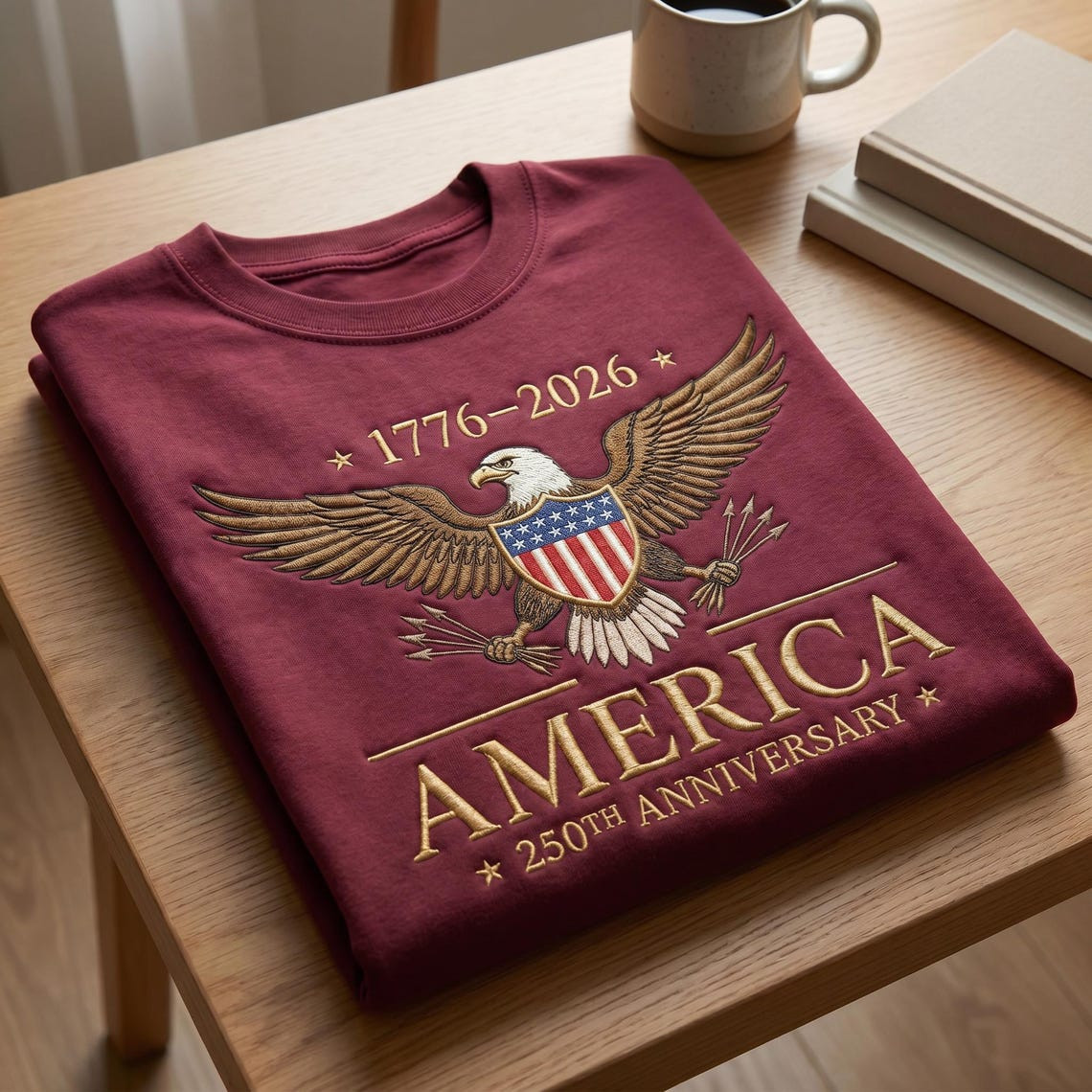 Embroidered USA 250th Anniversary Shirt Eagle Flag 1776-2026 Crewneck July 4th