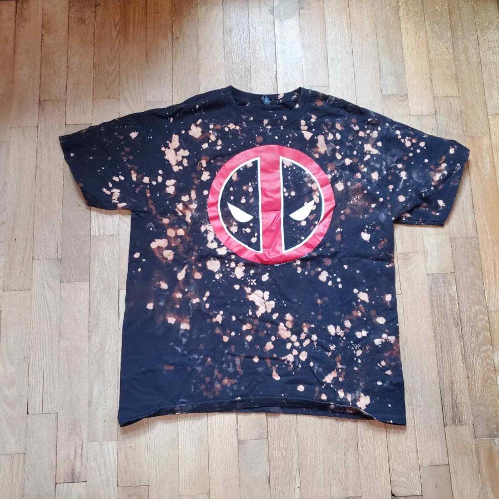 Deadpool Upcycled and Repurposed Reverse Tie Dye Graphic Tee T Shirt
