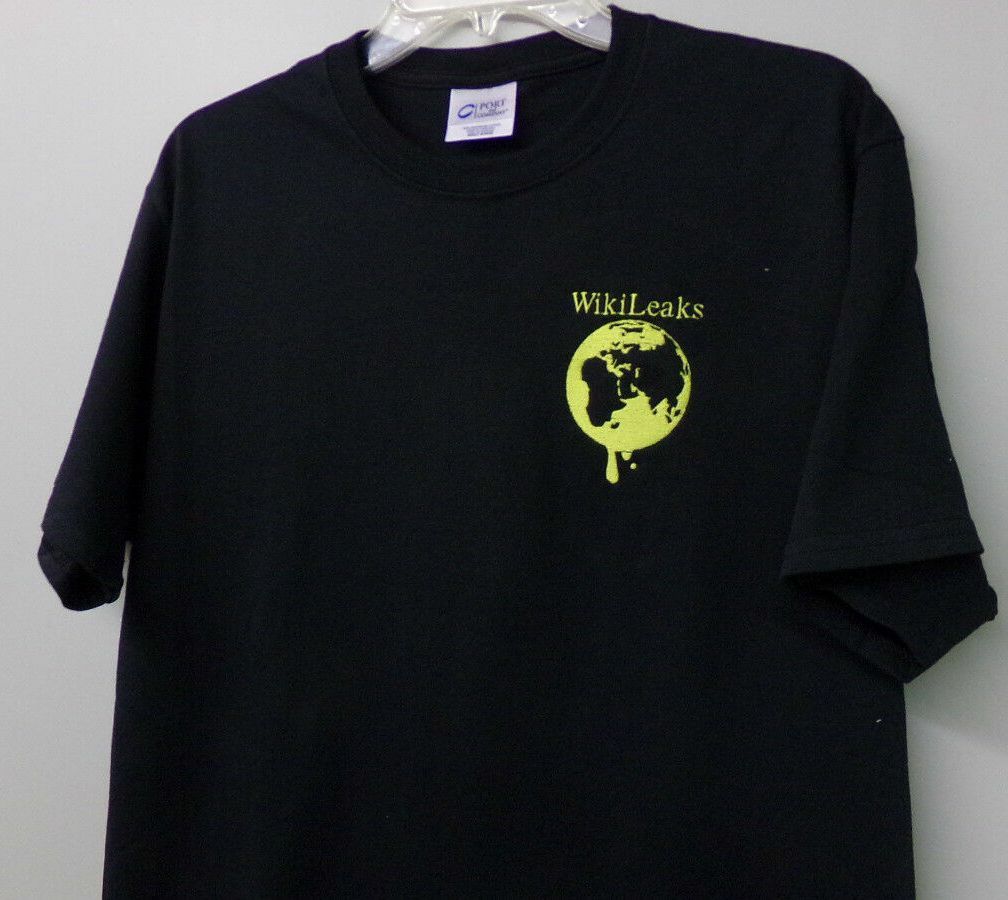 WikiLeaks Dripping Globe Embroidered T-Shirt S-6XL, LT-4XLT Snowden Assange New