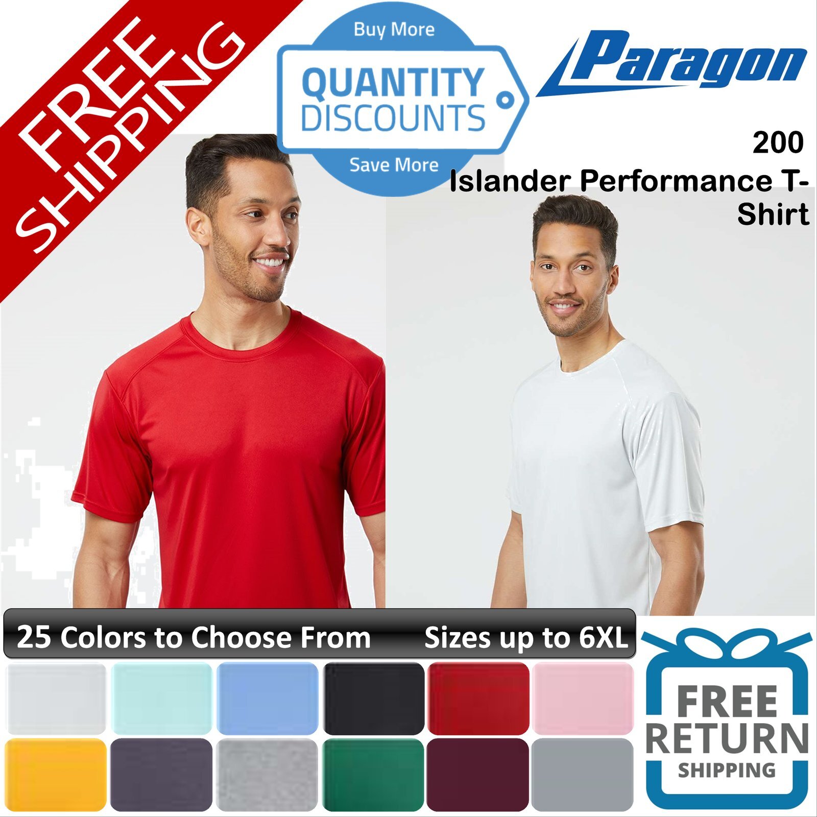 🔥 Paragon Men Islander Performance T-shirt microfiber UPF 50+ Up To 6XL 200