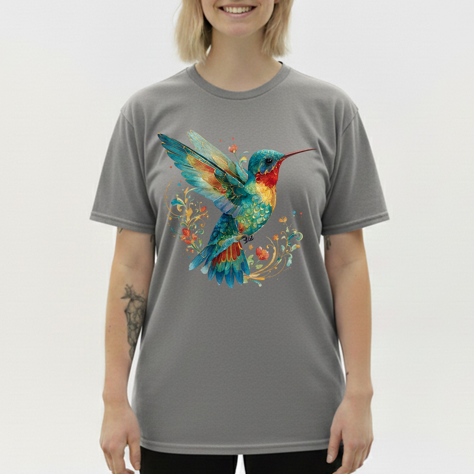 Hummingbird Floral Art Nature Retro Gift Men Women T-Shirt Tee
