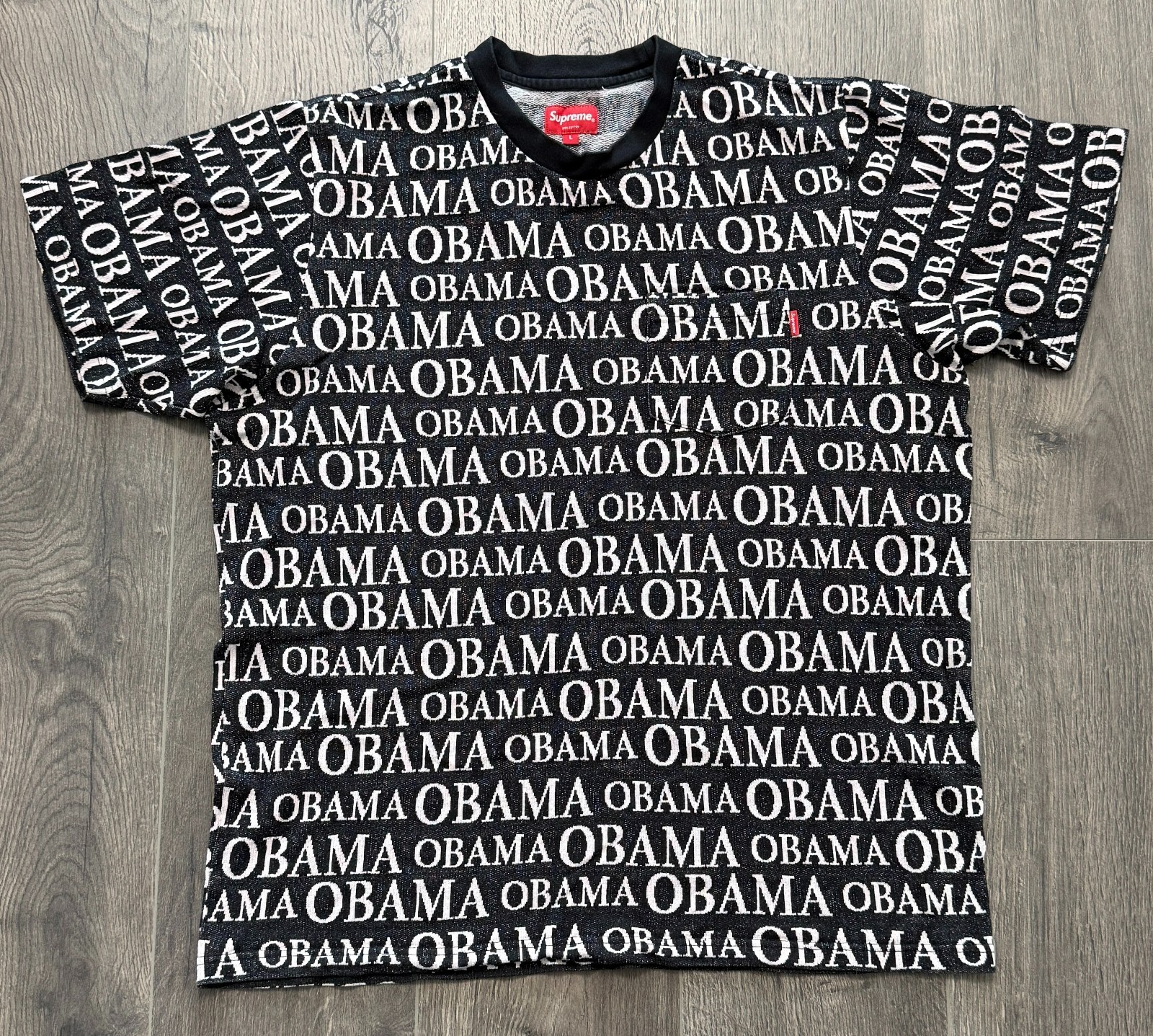 Supreme Obama tee black white all-over print cotton T-shirt sz L men rare street