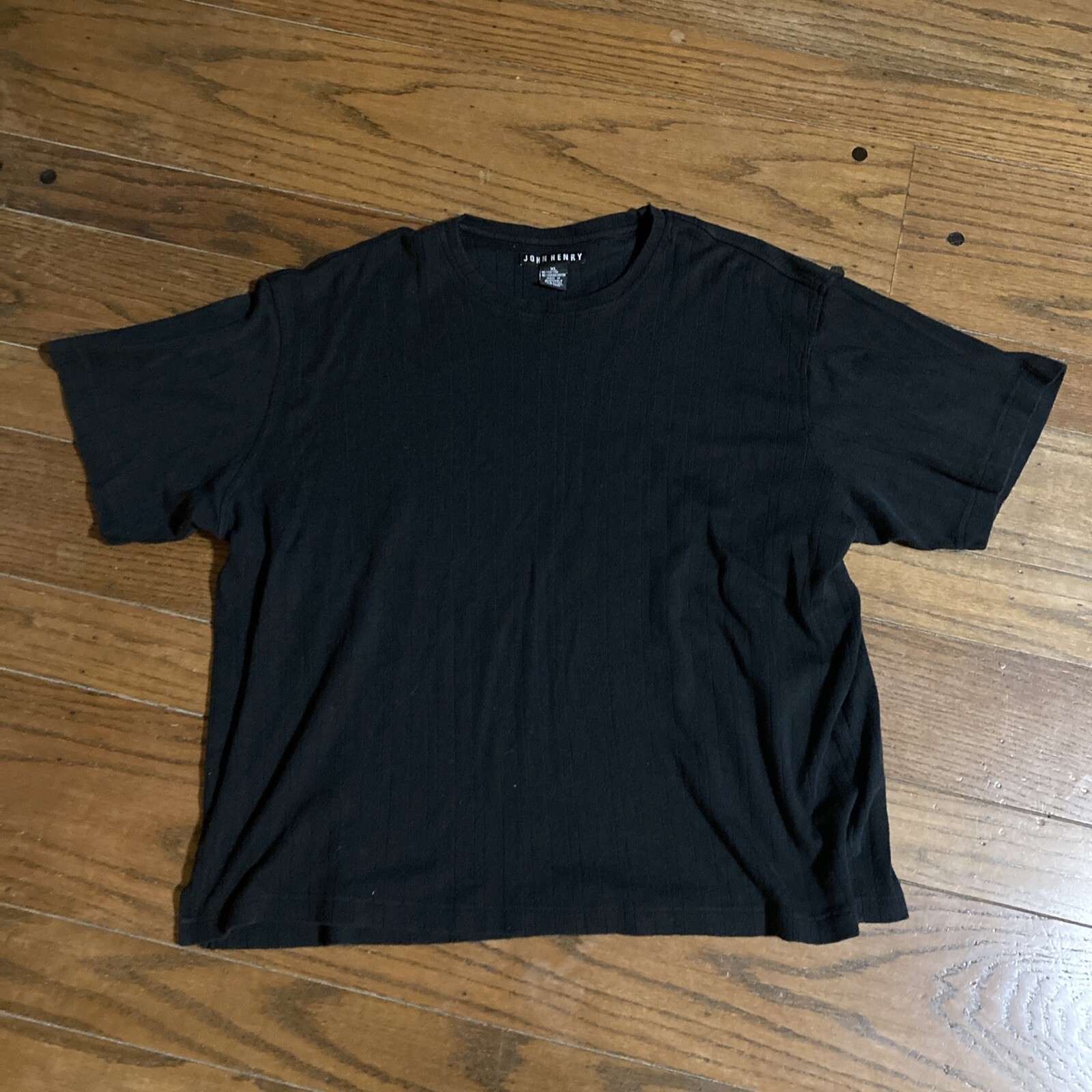 John Henry Black Short Sleeve T-Shirt Mens XL Crew Ribbed Tee Cotton Rayon Blend