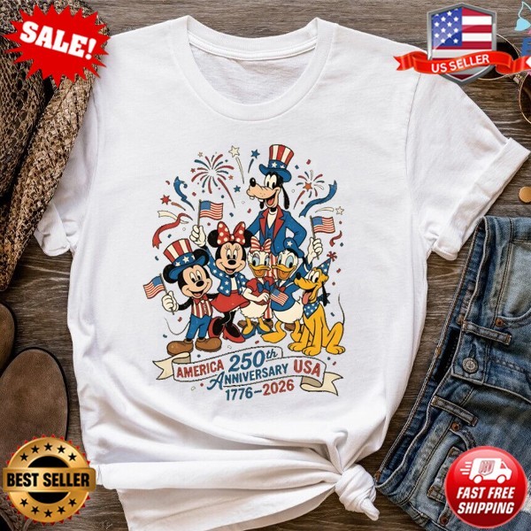 Retro USA 250th Anniversary Disney Mickey & Friends 4th of July T-Shirt S-5XL