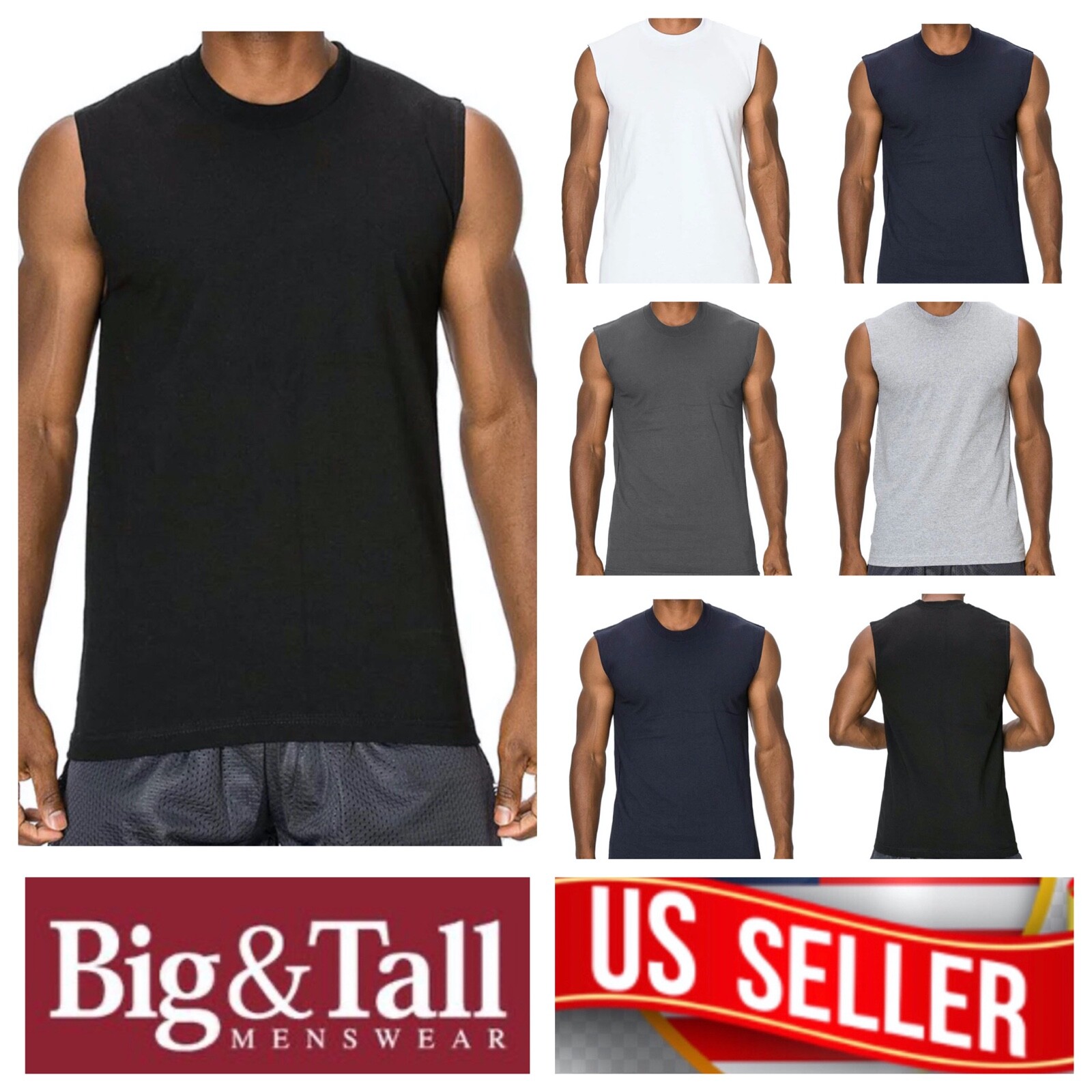Men T-Shirt S-5XL HEAVY WEIGHT Crew Neck Muscle Plain Tank Top Sleeveless GYM