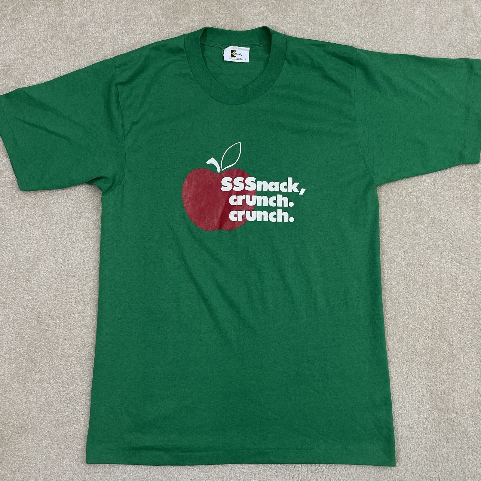 EUC! Vintage 80s Apple Green T Shirt Adult Mens S/M Fit 50/50 Graphic K-Brand