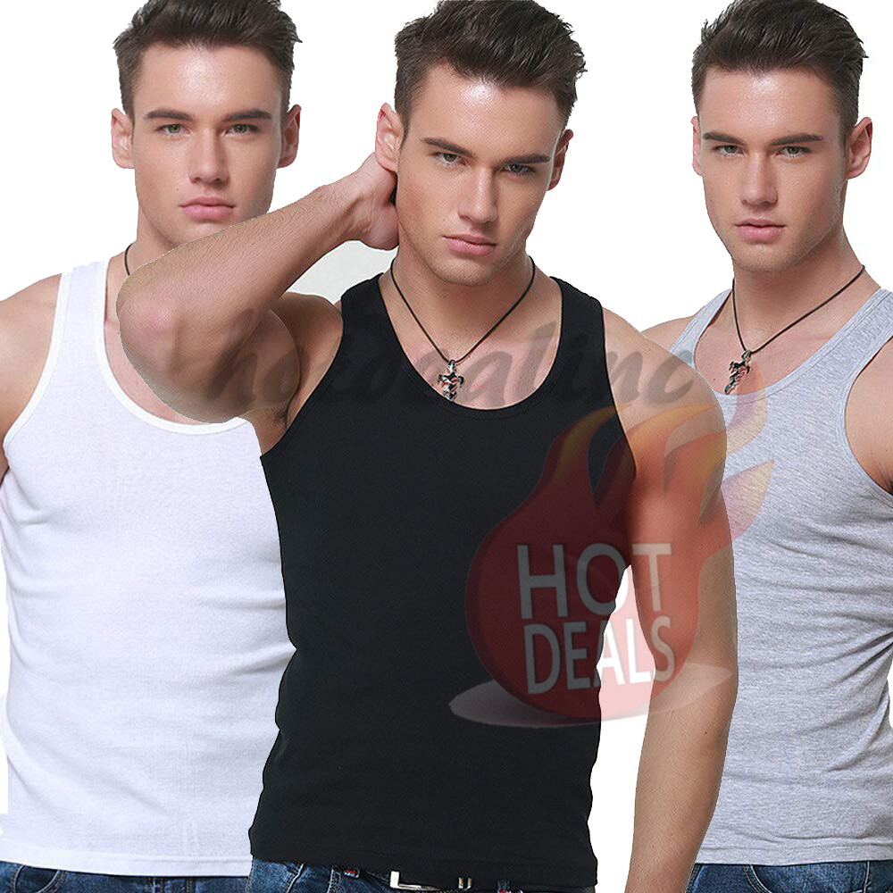 Lot 3 or 6 Pack Men White Cotton Tank Top A-Shirt Wife Beater Ribbed Undershirt