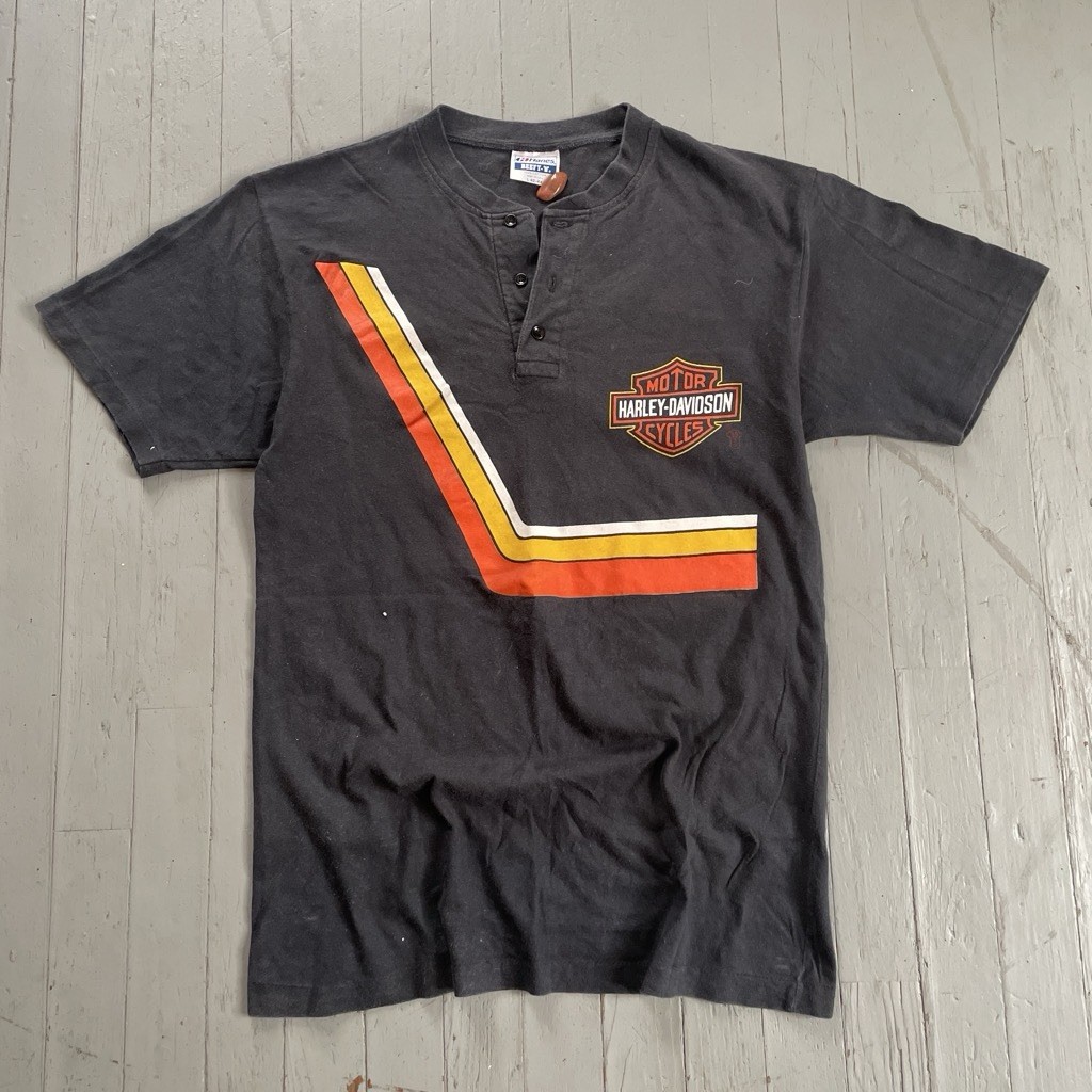 insane RARE grail 1988 winchester harley davison button up striped polo shirt/L