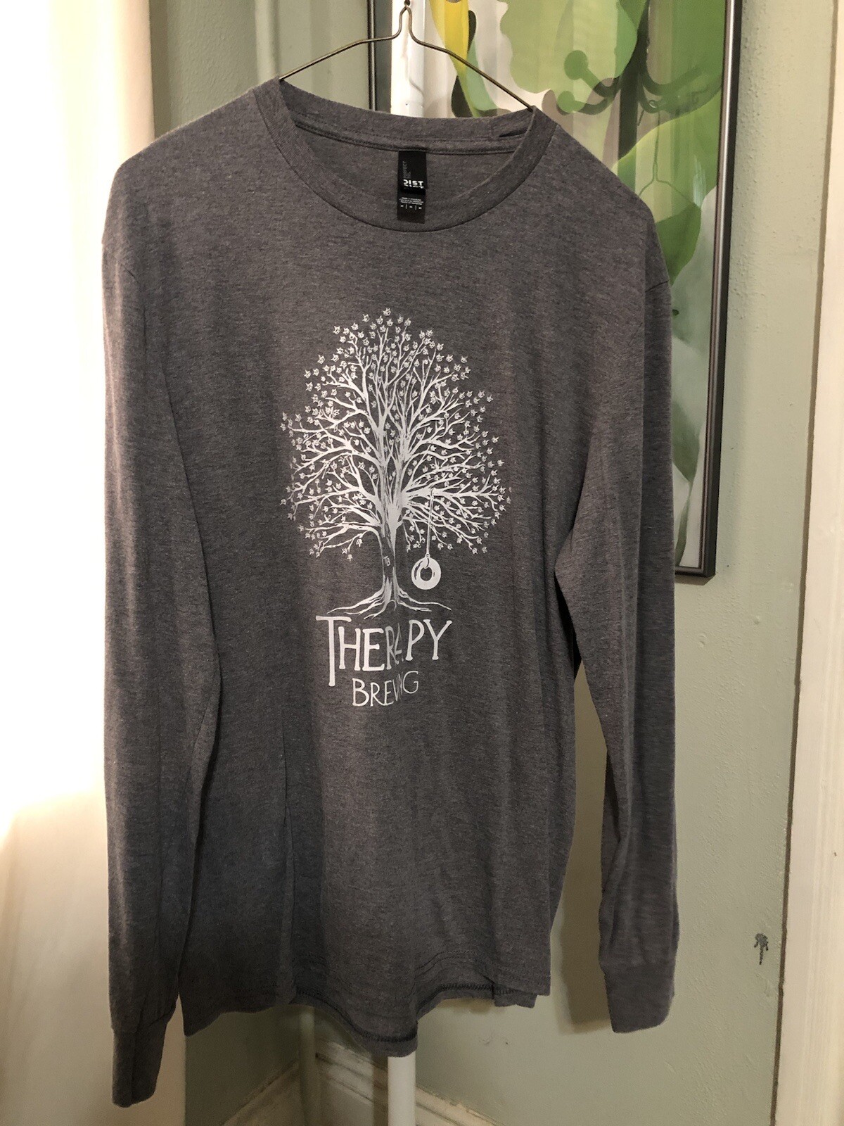 District Mens Long Sleeve GrayPerfect Tri Crew Neck Tee Therapy Brewing Medium