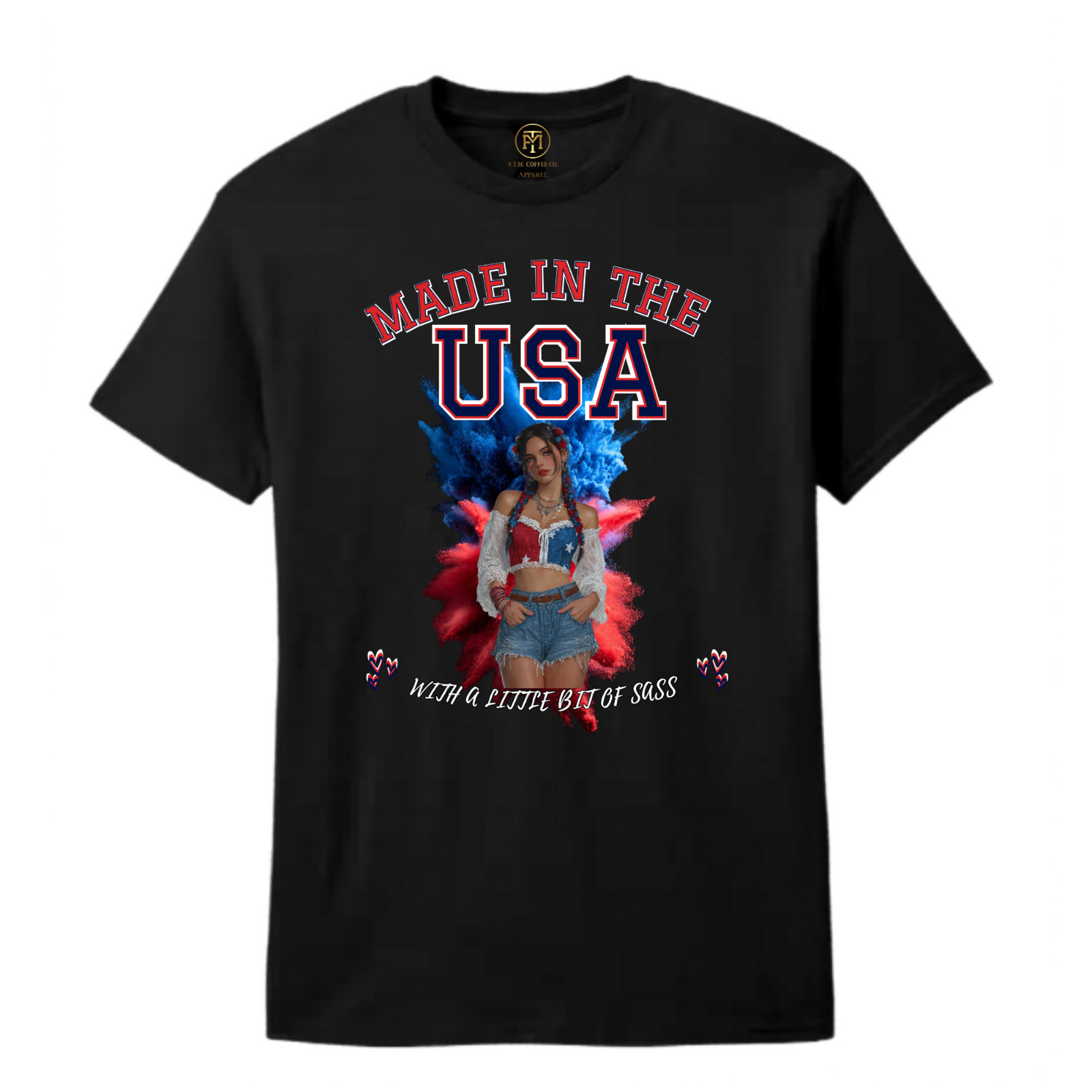 Made In The USA With A Little Bit Of Sass Patriotic Pin Up Shirt S-3XL