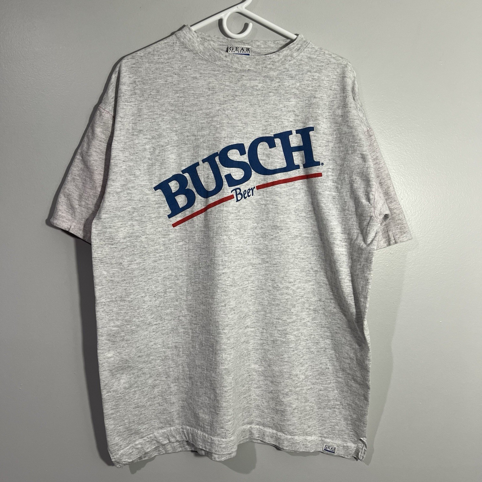 Vintage Gear For Sports Busch Beer Gray Short Sleeve T-Shirt Mens Oversized XL
