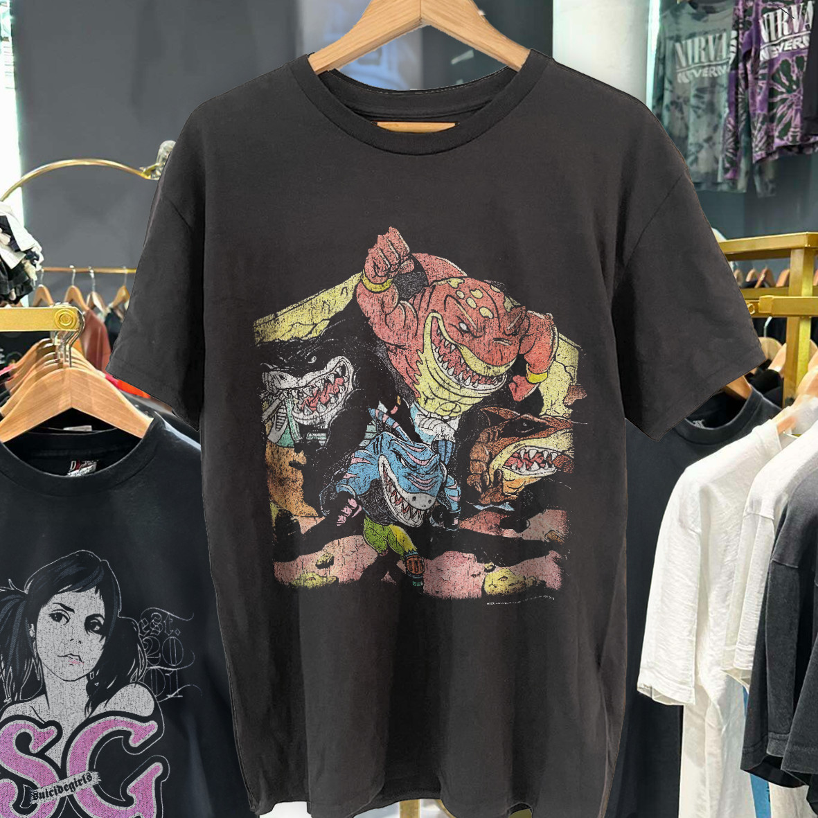 1995 Street Sharks Rare T-Shirt Black L