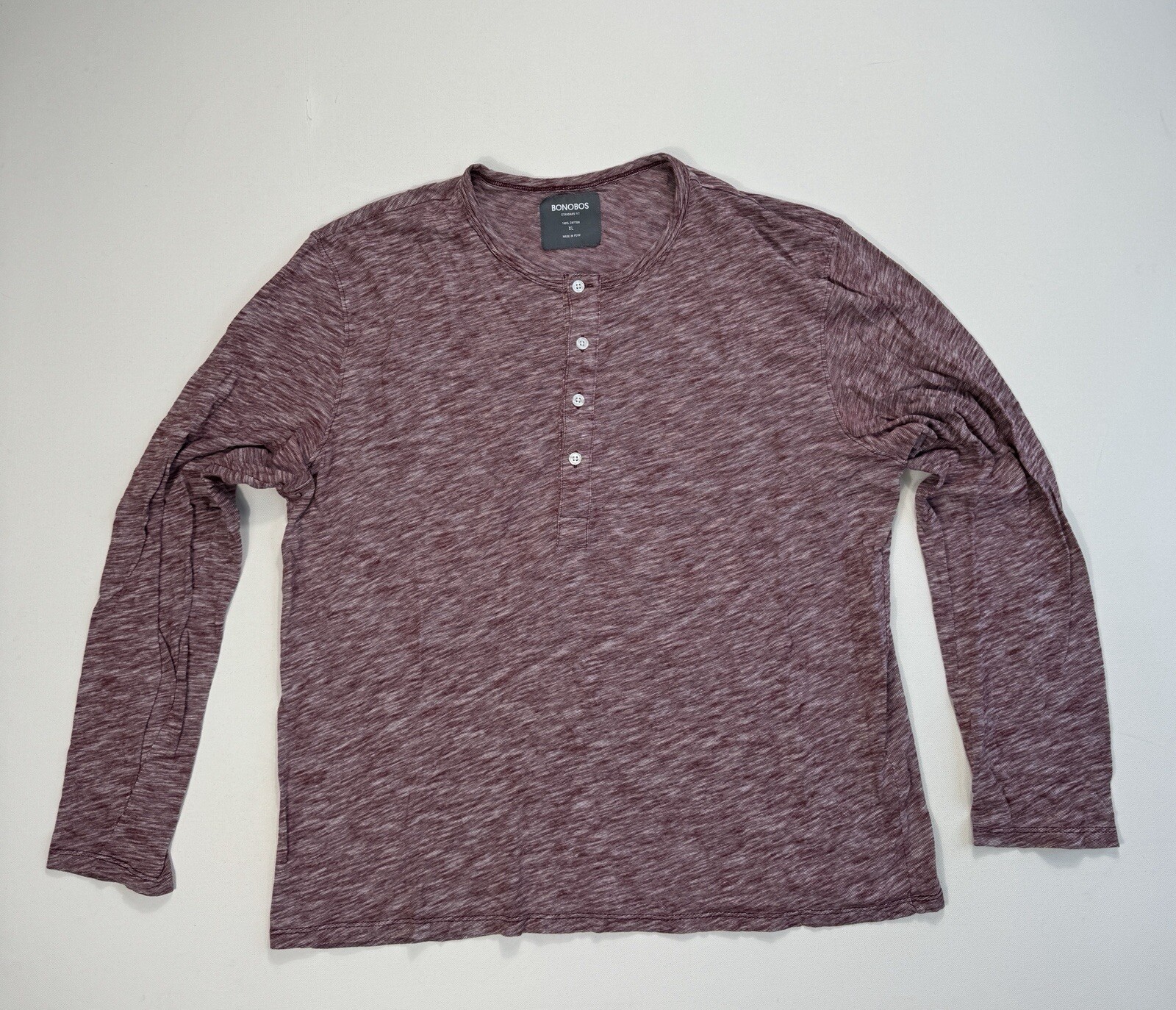 Bonobos Mens XL Standard Fit Henley T-Shirt Red White Lightweight Modern Classic