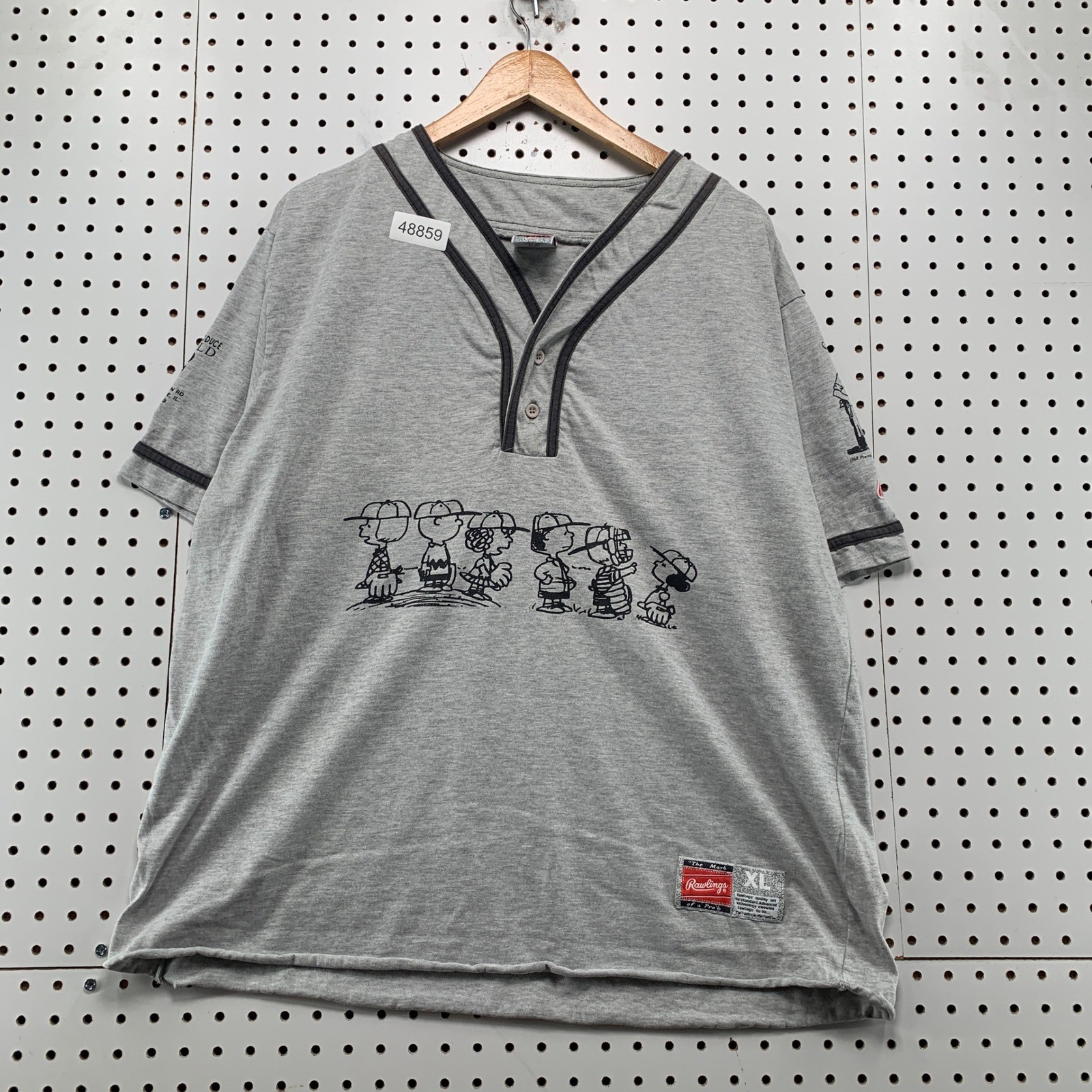 Vintage Rawlings Peanuts Baseball Jersey Mens XL Grey 90s Snoopy Charlie Brown