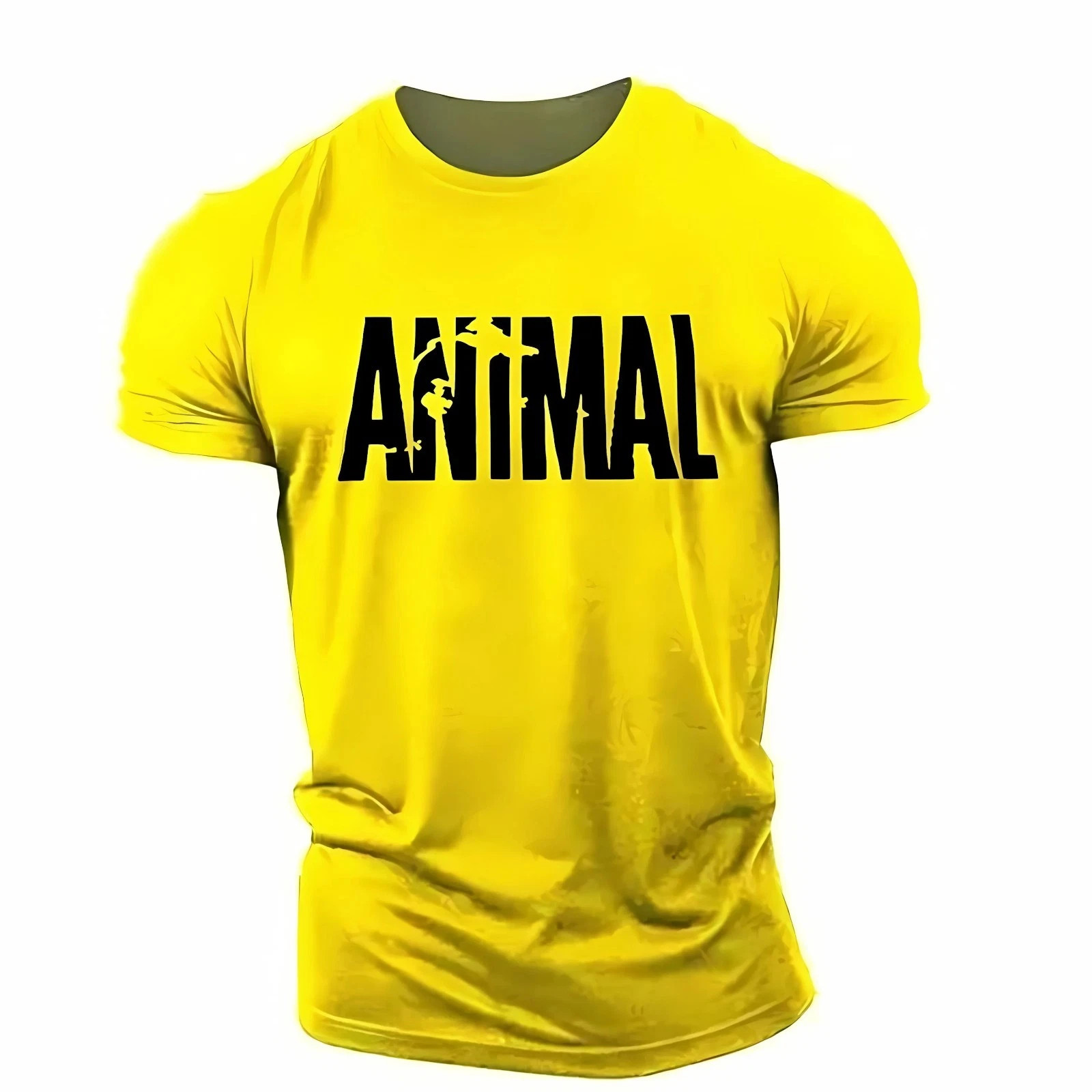 Men Muscle Gym T-Shirts Short Sleeve Workout Athletic Bodybuilding Animal Tee