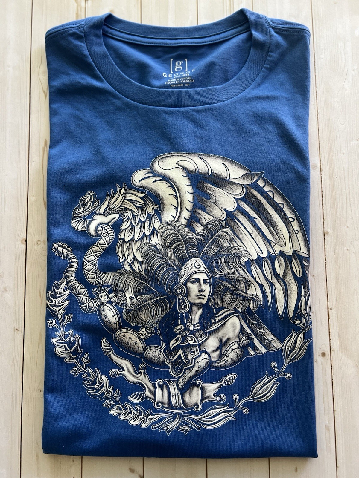 George T-Shirt Crewneck Unisex Large Aztec Mexican Eagle Mexico